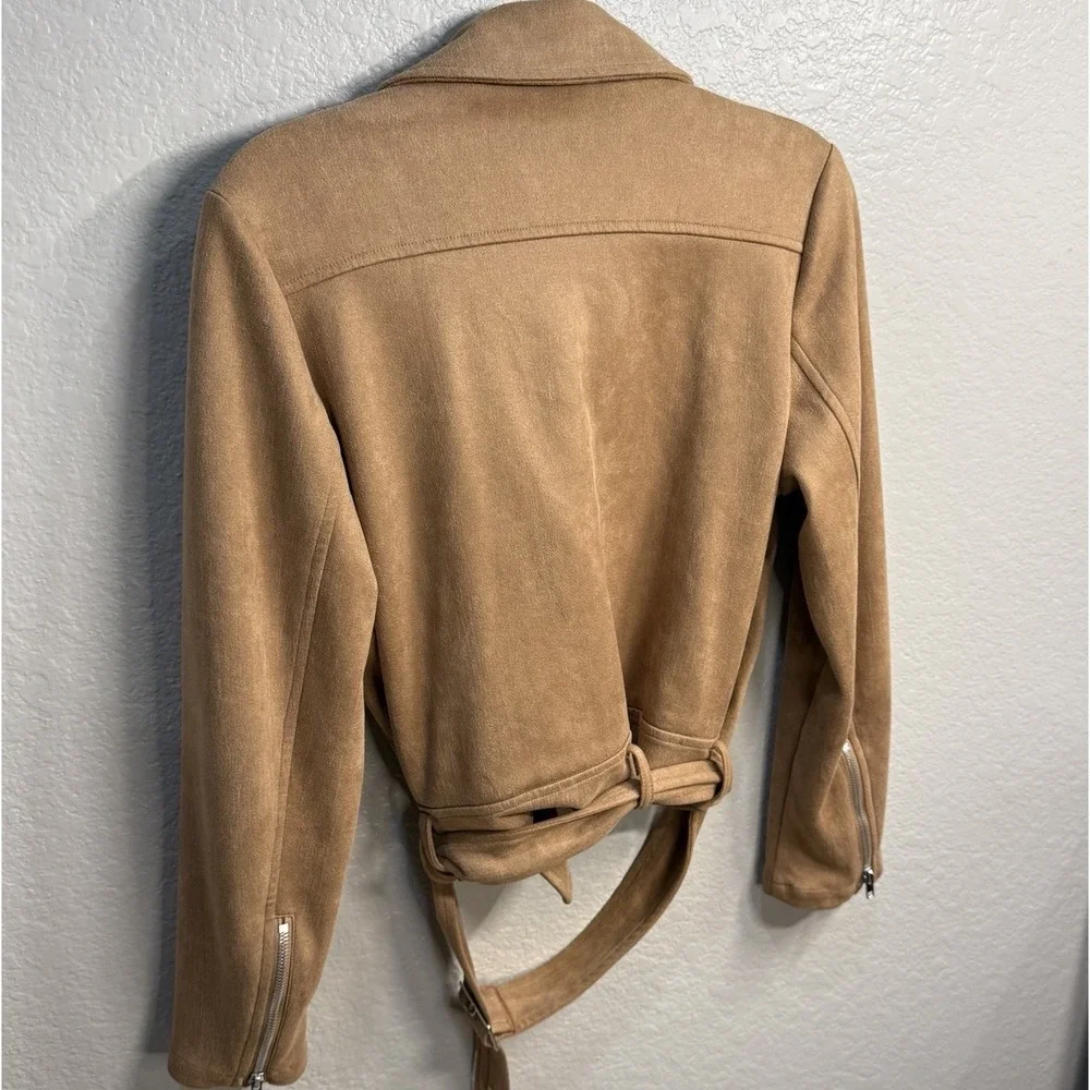 Vici‎ At The Fireside Cropped Faux Suede Moto Camel Jacket Zip Sz S Western Boho - Picture 5 of 10